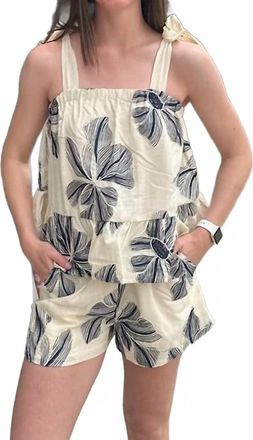 Entro Womens Floral Print Top And Shorts Set In Navy/cream