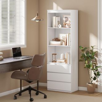 HOMCOM 180cm Tall Bookcase with Storage, Free Standing Bookshelf with 3 Shelves & 3 Drawers, Display Cabinet for Living Room, Home Office, Bedroom