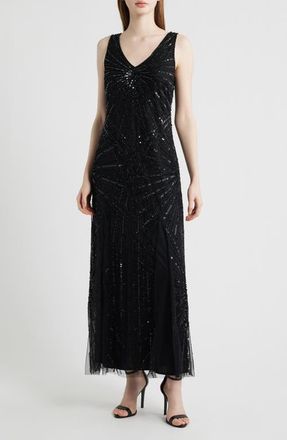 Pisarro Nights Beaded Sleeveless Tulle Gown in Black 001 at Nordstrom, Size 22