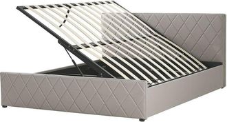 Beliani Eu King Size pu Bed Frame 5ft3 with Storage Tufted Headboard Taupe Rochefort