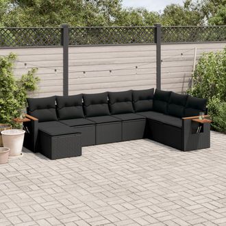 vidaXL Set De Sof&aacute;s De Jard&iacute;n 8 Piezas Y Cojines Rat&aacute;n Sint&eacute;tico Negro Vidaxl
