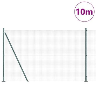 Berkfield Home Green Welded Wire Fence with 7 Flanged Posts Green 1.4x10 m Steel