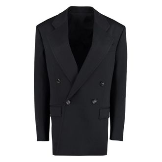 Bottega Veneta Jassen, Dames, Zwart, 4Xs, Wol, Wollen Double-Breasted Blazer