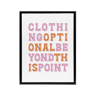 Artery8 Clothing Optional Beyond This Point Simple Fun Framed Canvas Art Print in White | Size: W24 x H32