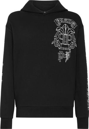 Philipp Plein Hoodie Sweatshirt Gothic Banner - Heren - Hoodies - Zwart - 4XL - Katoen - Hoodies & sweatvesten