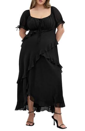 City Chic Shayla Ruffle Trim Maxi Dress in Black at Nordstrom, Size Xxs
