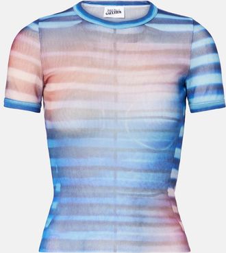Jean Paul Gaultier T-shirt in mesh a righe con stampa