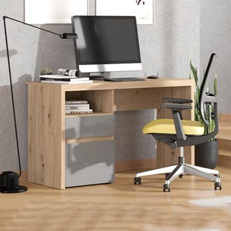 Dmora Escritorio Flam, 2 Cajones, 2 Estantes, Un Compartimento, 127x52x77h Cm Roble Nudos Marr&oacute;n