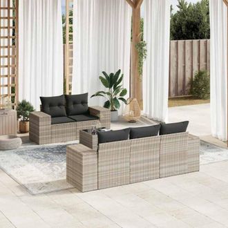 vidaXL Vidaxl - Set De Sof&aacute;s De Jard&iacute;n 6 Pzas Y Cojines Rat&aacute;n Sint&eacute;tico Gris