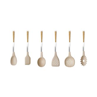 Neva Juego 6 utensilios de cocina acero inoxidable con mango efecto madera