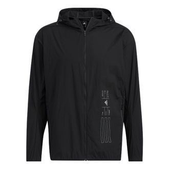adidas Solid Color Sports Hooded Jacket Black HE9915