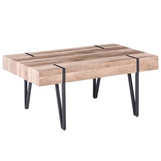 Beliani Mesa De Centro Tablero De Madera Patas De Horquilla De Metal Negro 110 X 60 Cm Estilo Industrial Rectangular Adena