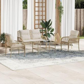 vidaXL Set Divano da Giardino 4 pz con Cuscini Beige in Polyrattan - Vidaxl