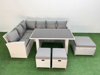 Fimous 9 Seater Wicker Rattan Corner Sofa Sets with 3 Footstools Light Grey