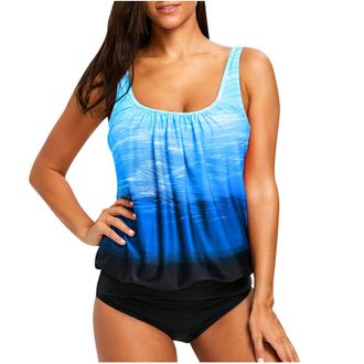 Generic 2 Piece Tankini Swimsuits for Women Summer Plus Size Push Up Bra Tummy Control High Waisted Swimming Costume with Swim Bottom Sets Quick Dry Loose Wom