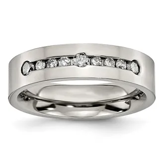 Diamond2Deal Titanium Polished 1/2 ct tw. Diamond 6mm Band Ring