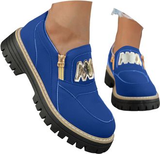 Generic Womens Platform Loafer Fashion Suede Chunky Slip On Dress Loafers Lug Sole Business Casual Work Shoes Loafers for Women Low Heel Zipper Round Toe Non-