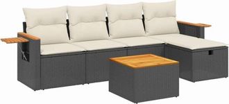 vidaXL Set De Sof&aacute;s De Jard&iacute;n 6 Piezas Y Cojines Rat&aacute;n Sint&eacute;tico Negro Vidaxl