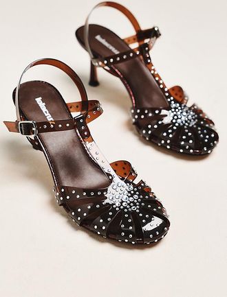 Lola Cruz Rhinestone Jelly T-Strap Heels