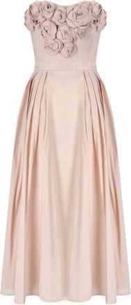 Elisabetta Franchi Rozen Geborduurde Roze Midi Jurk - Dames - Feestkleedjes - Roze - M - Polyester - Kleedjes