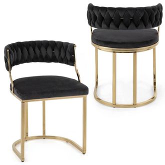 Costway Costway 2PCS Velvet Dining Chairs Modern Woven Upholstered Accent Chairs in Black