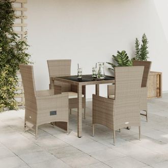 vidaXL Set Comedor De Jard&iacute;n 5 Pzas Con Cojines Rat&aacute;n Sint&eacute;tico Beige Vidaxl