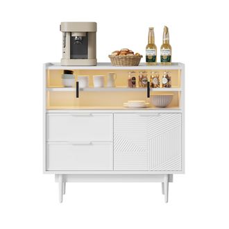 STILVORA Mueble De Almacenaje Con 2 Cajones, Compartimentos Abiertos, Puerta Corredera De Vidrio Y Led Para Bano En Mdf Blanco