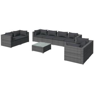 vidaXL Set De Muebles De Jard&iacute;n 9 Pzas Y Cojines Rat&aacute;n Sint&eacute;tico Gris Vidaxl