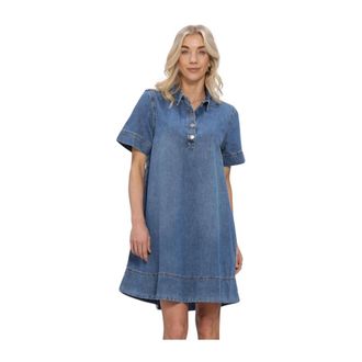 Moss Copenhagen Dames, Jurken, Blauw, Maat: L Katoen