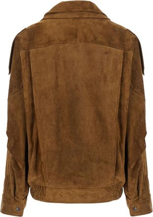 Saint Laurent Womens Jacket Brown Suede Calf Leather Coat