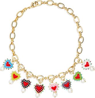 Eye Candy Los Angeles Nyla Crystal Heart Charm Collar Necklace in Gold at Nordstrom Rack
