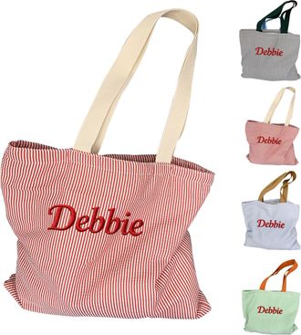 Generic Personalized Embroidered Canvas Tote Bag, Custom Name Tote Bag for Women, Reusable Grocery Shopping Bag, Gift for Mom, Wife, Bridesmaid