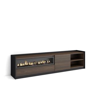 Skraut Home Mueble tv efecto madera roble oscuro y negro 208 chimenea efecto fuego