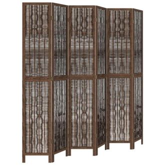 vidaXL Room Divider 6 Panels Dark Brown Solid Wood Paulownia Vidaxl