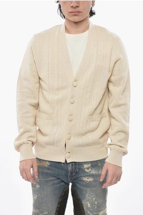 Givenchy Cotton Cable-Knit Cardigan with Covered Buttons size L