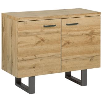 Beliani Aparador De 2 Puertas De Madera Clara Con Pat&iacute;n Gris Base De Metal Asas De Aluminio Gabinete Con Estantes Industrial Timber