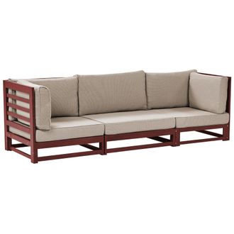 Beliani Beliani - Sof&aacute; 3 Plazas De Madera De Acacia Oscura Rojo Oscuro Cojines Gris Pardo Trani