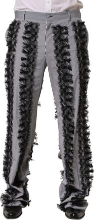 Dolce & Gabbana Mens Pinstriped Embellished Trousers Gray Cotton