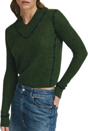 Autumn Cashmere Fitted V-Neck Sweater With Embroidered Seam In Camo Combo
