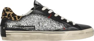 Crime London Black Deconstructed Denim Glitter Leather Sneakers
