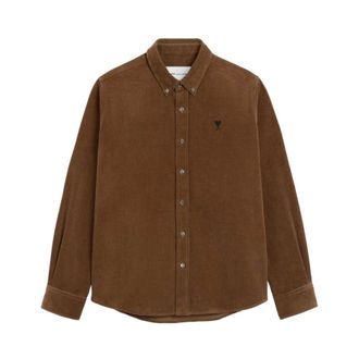Ami Klassiek Passende Button-Down Overhemd - Heren - Overhemden - Bruin - Maat: XL Katoen