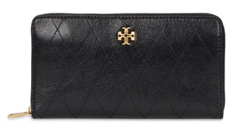 Tory Burch Quilted Calfskin Zip-Around Wallet - Black