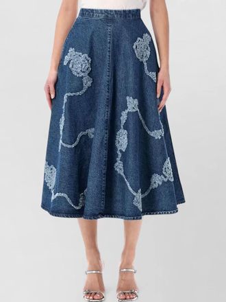Rotate denim midi skirt high waist flowers