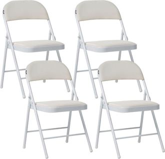 Beliani Conjunto De 4 Sillas Plegables Estructura De Metal Negro Asiento Y Respaldo Acolchados Blanco Shasta