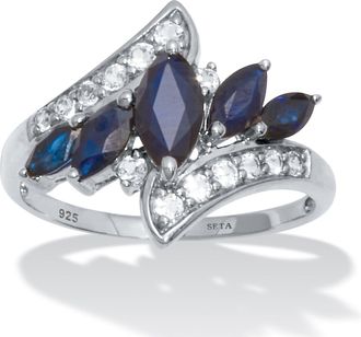 Palm Beach Jewelry 3.73 TCW Marquise Sapphire and White Topaz Platinum-Plated Sterling Silver Ring