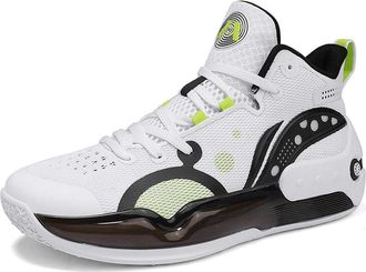 Generic Mens Basketball Shoes with Breathable Non Slip Soft Sole Fashionable Sports Training Boots Walking Shoes(White Black,3.5 UK)