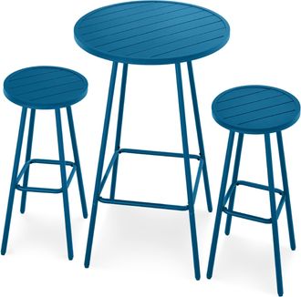 Best Choice Products 3-Piece Steel Patio Bar Height Round Bistro Set w/ Backless Stools, Slatted Design
