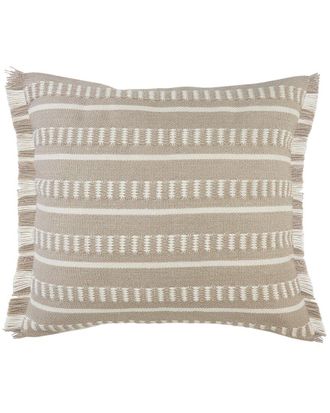 LR Home Taupe Fringed Striped Indoor Outdoor Oversized Decorative Pillow