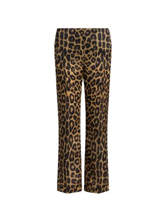Alberta Ferretti Brown Pantalone Leopard Print Silk Pants