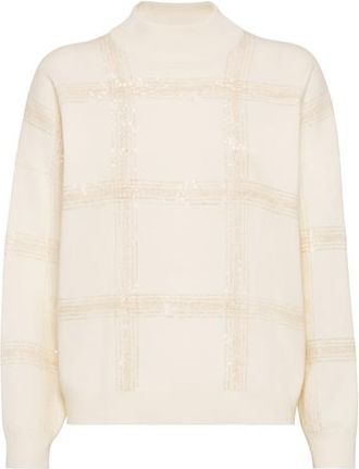 Brunello Cucinelli Sweater with Dazzling Embroidery in Panama at Nordstrom, Size Xx-Small Eu
